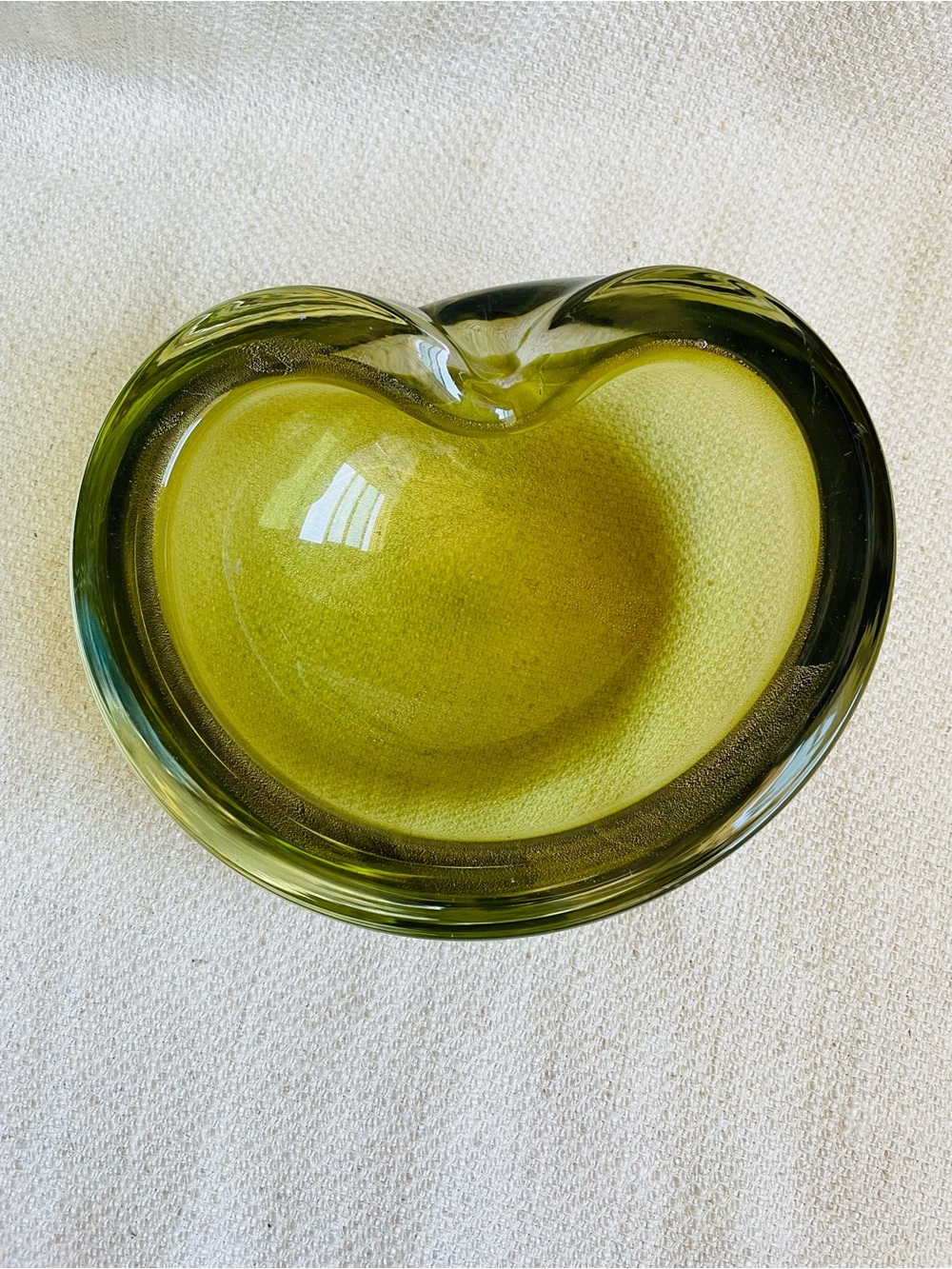 Vintage Mid-Century Modern MCM Olive Green Thick Glass Bowl Ashtray